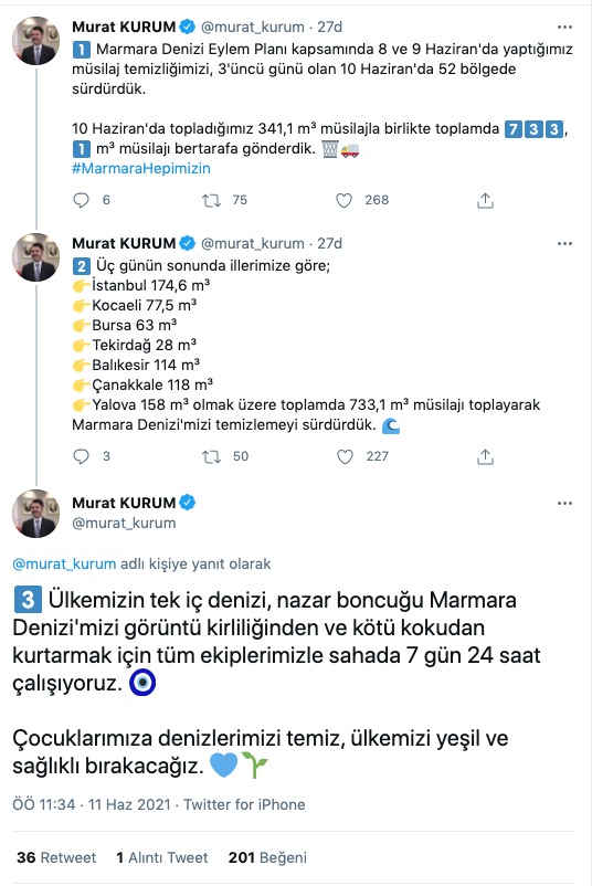 Bakan Kurum, 3 günde toplanan müsilaj miktarını açıkladı